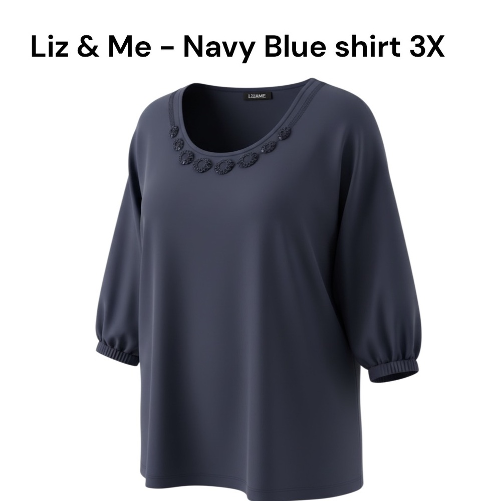 Liz & Me Dark Blue Embellished Blouse